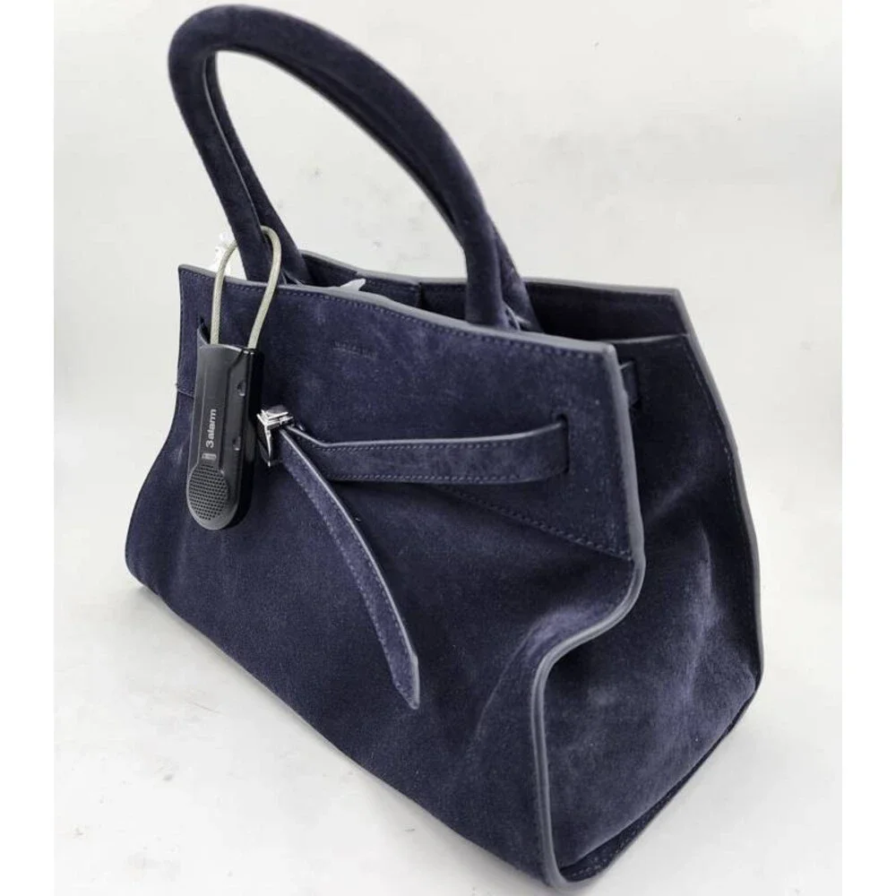 Veronica Beard Dash Suede Belted Handbag Women's Navy Magnetic Closure - Picture 5 of 15